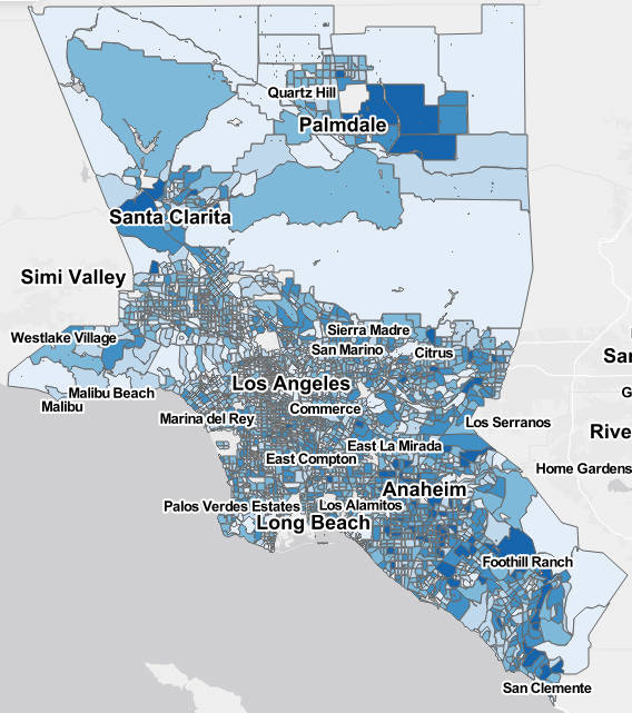 Population map of the Los Angeles Metropolitan Statistical Area.